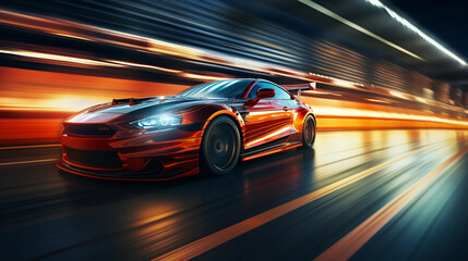 Long exposure shot of sportscar driving on a racetrack