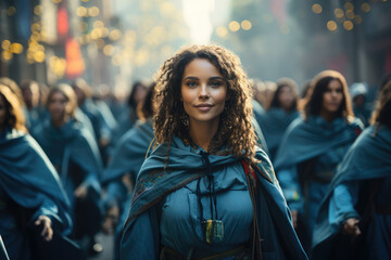 Wall Mural - Environmental activists from around the globe marching together for climate action. Concept of international environmental cooperation. Generative Ai.