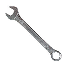 Metal Chrome Plated Wrench For Tightening Nuts And Bolts Isolated On A White Background