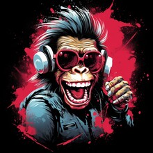 Punk Smiling Dancing T Shirt Cartoon Monkey Illustration Picture AI Generated Art
