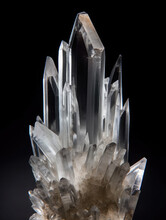 Clear Quartz Crystal Druze On A Black Background. Close-up View 