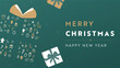 クリスマスをモチーフにしたアイコンで作られたプレゼントボックスのクリスマス背景テンプレート（緑）　Christmas background template decorated with gift boxes made with Christmas motif icons (green)
