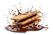 wafer cookies with melted chocolate sprinkles and splash isolated on a transparent background. Generative AI