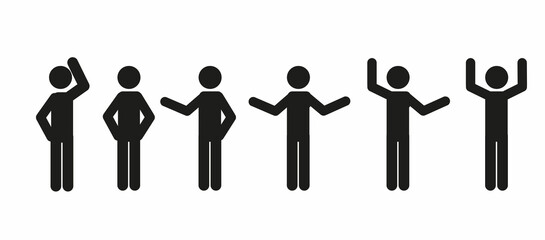 Sticker - A man standing up straight. A human figure. Flat illustration, pictogram of various human poses on a white background.