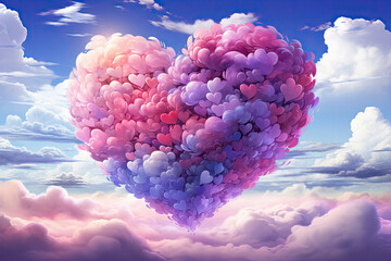 Wall Mural - a heart - shaped balloon floating in the air with clouds and blue sky behind it, as if there is no one