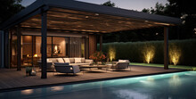  Modern Pergola With Furniture And Swimming Pool