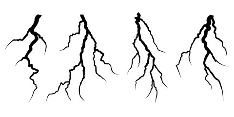 Wall Mural - Vector lightning silhouettes set. Elements for thunderstorm or root. vector illustration.
