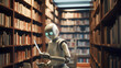 Librarian robot organizing and cataloging books in a vast library
