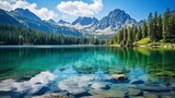 Fototapeta Góry - Mountain lake in National Park High Tatra. Strbske pleso, Slovakia, Europe. Beauty world