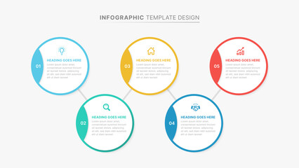 Wall Mural - Circle Process Workflow Diagram Infographic Template with 5 Steps