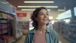 Portrait of a young woman smiling, shopping in a drug store