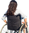 Digital png photo of back view of caucasian woman in wheelchair on transparent background
