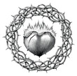 Sacred heart surrounded by a crown of thorns hand draw vintage engraving style