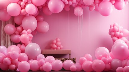 Wall Mural - Vibrant Pink Decor Balloons Creating a Festive Atmosphere in Room