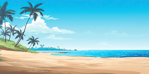 Poster - Tropical paradise beach ocean sand sea background wide, generated ai