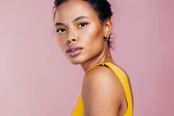 woman beauty make-up colourful face black creative yellow smile portrait african