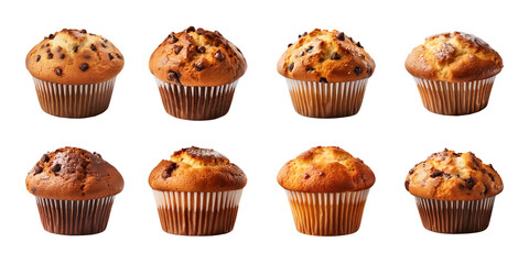 Wall Mural - Collection of tasty muffins isolated on a transparent background