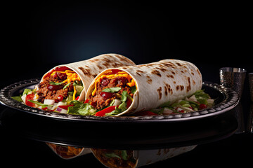 Wall Mural - burritos on a plate with black background