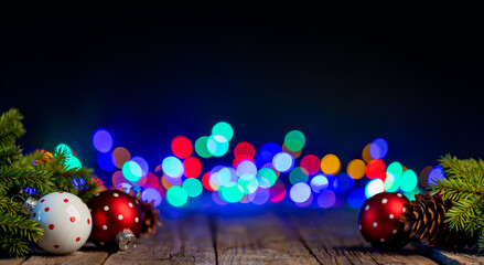 Fototapete - Christmas tree branch with decor