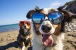 Generative AI : Two dogs are taking selfies on a beach earing sunglasses