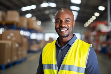 Aufkleber - Generative AI : African America engineer wearing safety helmet and vest standing in the automotive warehouse 