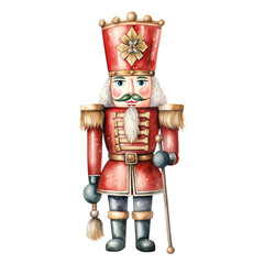 Wall Mural - Christmas nutcracker watercolor clipart on transparent background. Generative AI illustration