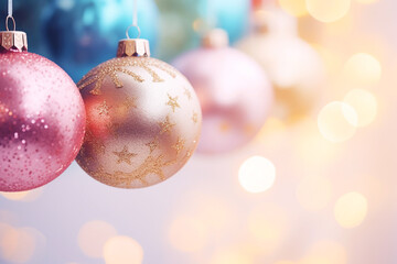 Wall Mural - Christmas pastel colored baubles with beautiful bokeh lights