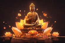 Golden Glowing Buddha And Big Lotus