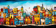 colourful painting of the city skyline cartoon landscape background illustration