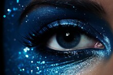 Blue Glitter Texture On Woman Eye Close-up