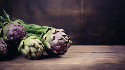 Wall Mural - Artichokes on a rustic farm table