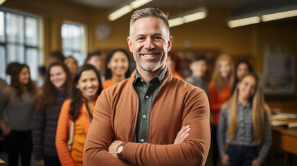 Wall Mural - An experienced elementary school teacher standing with his arms