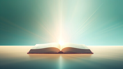 Wall Mural - Open holy book Bible on a light glowing background.
