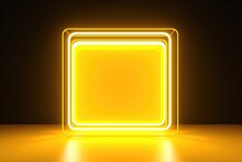 3d Render Yellow Neon Square Frame Empty Space