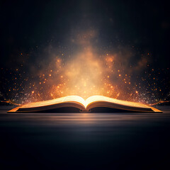 Wall Mural - Secret open book with bright light, fantasy book.