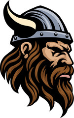 Canvas Print - A Viking warrior head or face wearing a horned helmet mascot man