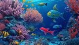 Fototapeta Do akwarium - A Vibrant Underwater World of Colorful Tropical Fishes. A Look into the Diverse and Complex Ecosystem of the Ocean. Generative AI