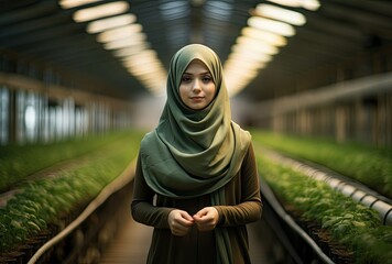 Poster - Happy healthy  muslim woman working at garden