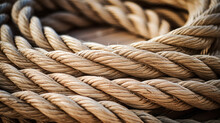 Nautical Background. Closeup Of An Old Frayed Boat Rope. Tonned Image.