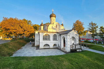 Church of the conception of Anne view from modern park Zaryadye in autumn Moscow, Russia