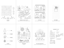 Set Of Seven Games. Christmas Theme. Game And Coloring Page For Kids. Danish Language. Vector Illustration. Set No. 1.