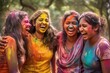 © Marharyta - Friends celebrate Holi in a public park, vibrant colored powders. Hindu festival.