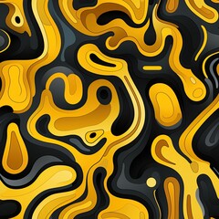 seamless pattern with wavy texture on yellow black background Ornament for fabric and textile decoration