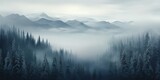 Fototapeta Niebo - AI Generated. AI Generative. Mist magic snowy mountain range with forest. Fog in the morning landscape background nature. Graphic Art