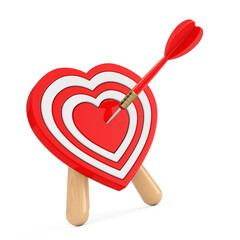 Poster - Love Concept. Archery Target in Shape of Heart with Dart in Center. 3d Rendering