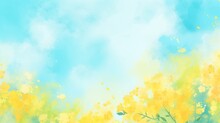 Refreshing Background Like Mimosa And Blue Sky, Spring Summer Watercolor Style Illustration Material Abstract, Generative AI