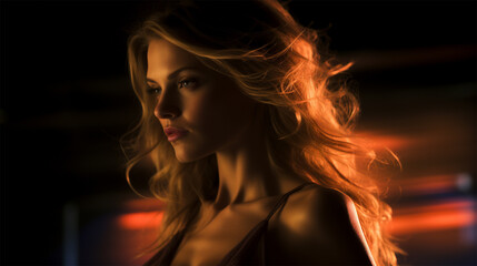 Wall Mural - beautiful woman with long hair in a nightclub motion blur 