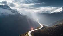  "Route Montagneuse Sous Un Ciel Dramatique : Lumière Divine Sur Les Alpes