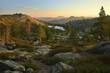 early morning light exposes the desolation wilderness, a protected area near lake tahoe, spread across sierra nevada mountains. Generative AI