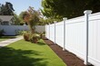 White vinyl fence surrounds private property. Generative AI
